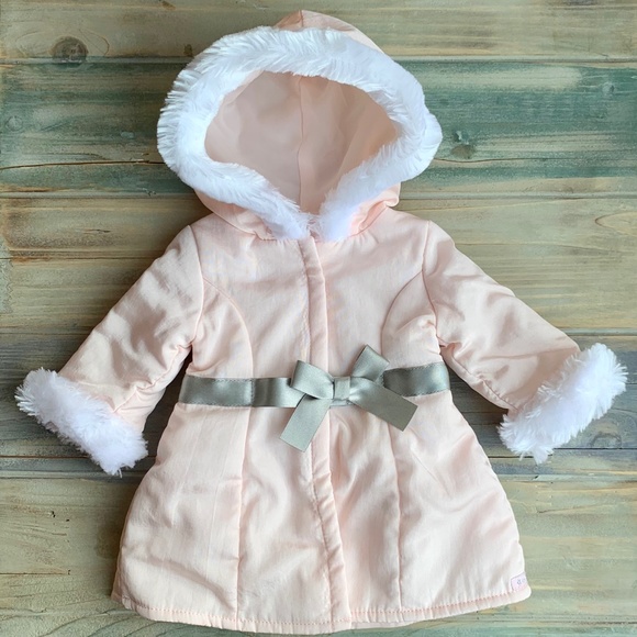 AMERICAN GIRL DOLL Pretty Pink Coat Set Faux Fur Trim Hood Gray Boots - Picture 2 of 9